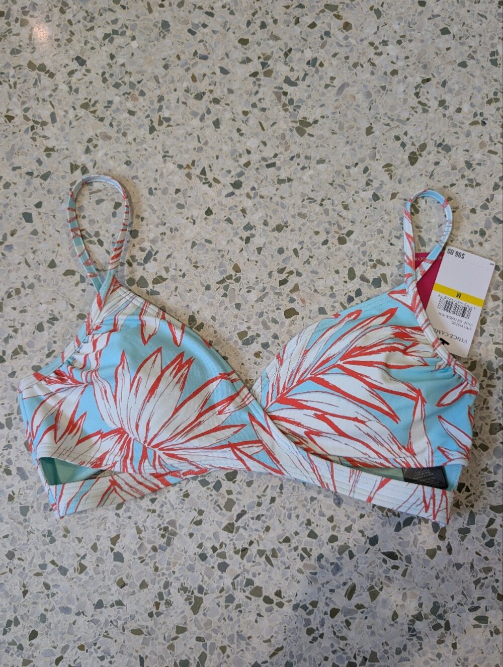 NWT Vince Camuto Swim Blue & Coral Printed Bikini Top - Picture 2 of 6